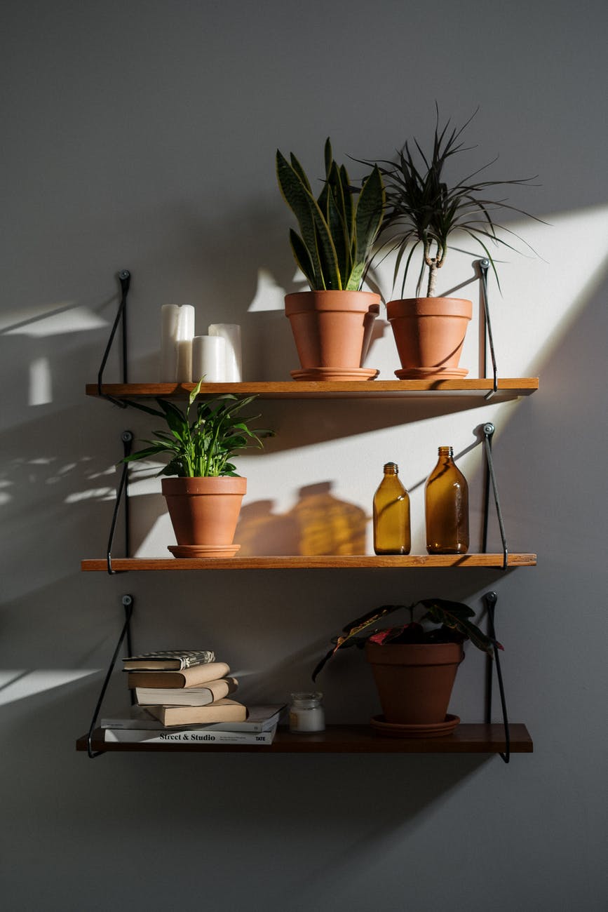 brown wooden wall mounted rack