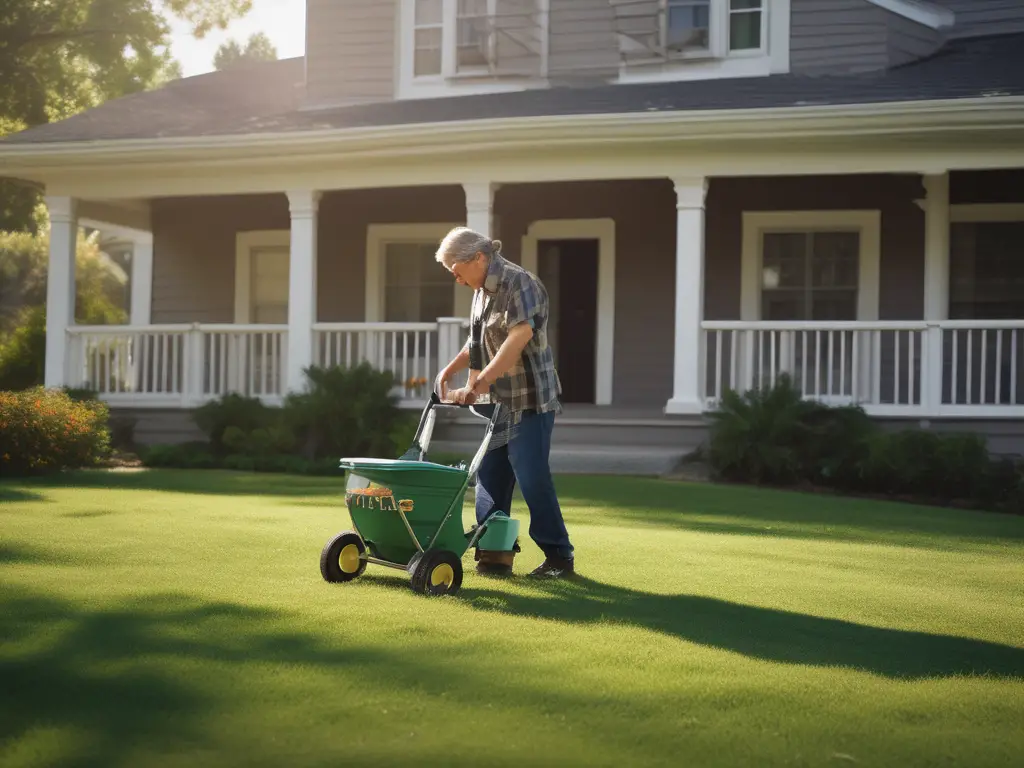 person fertilizing their lawn. Best fertilizer for fall