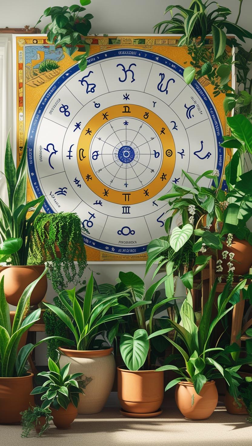 Zodiac table with houseplants
